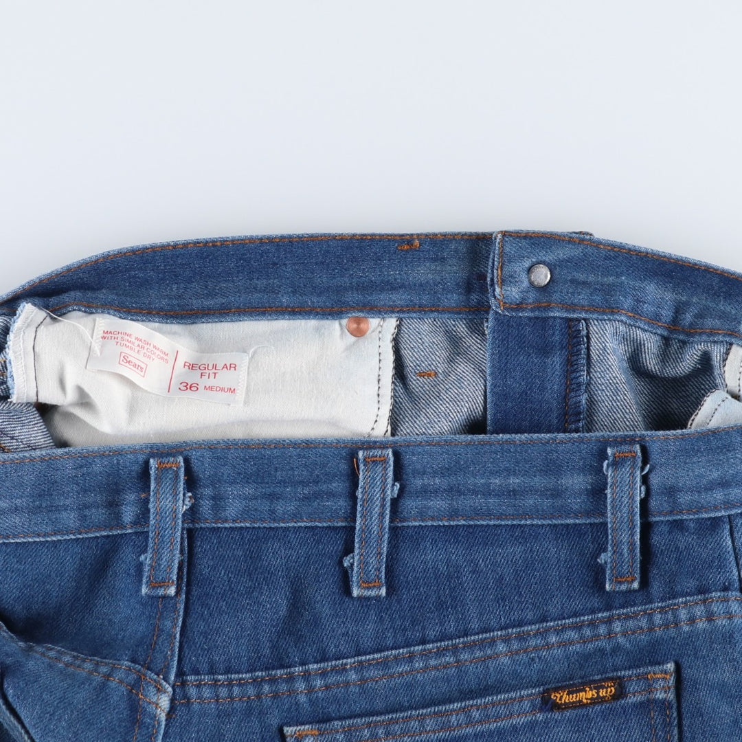 1970'S Sears Thumbs Up Regular Fit Flare Cut Denim Pants, Men's W35 (approx.), Vintage unclear blue type Vintage Second Hand