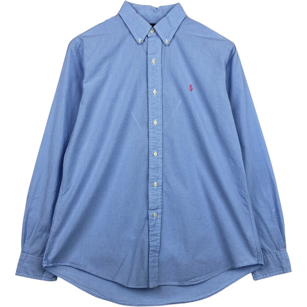 Ralph Lauren CUSTOM FIT Gingham Check Long Sleeve Button Down Check Shirt Men's L size cotton Blue type light blue Vintage Second Hand
