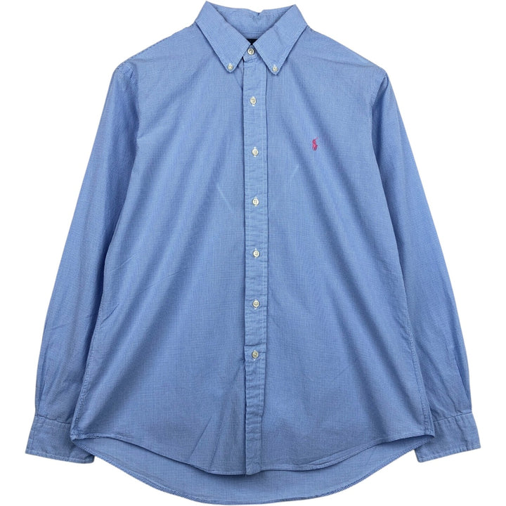 Ralph Lauren CUSTOM FIT Gingham Check Long Sleeve Button Down Check Shirt Men's L size cotton Blue type light blue Vintage Second Hand