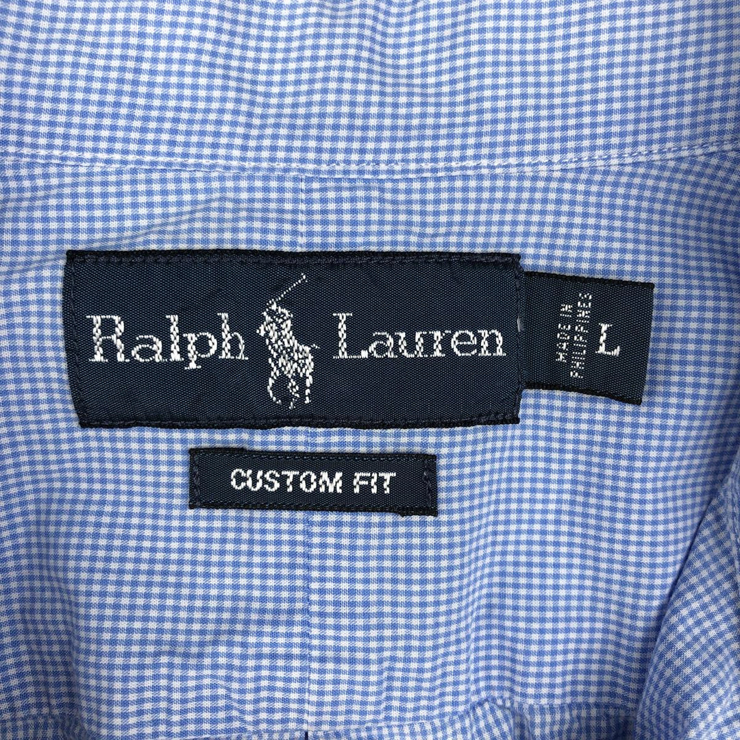 Ralph Lauren CUSTOM FIT Gingham Check Long Sleeve Button Down Check Shirt Men's L size cotton Blue type light blue Vintage Second Hand