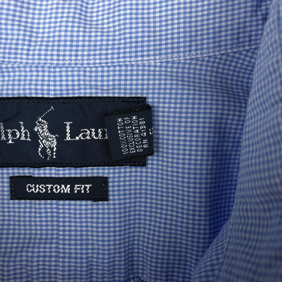 Ralph Lauren CUSTOM FIT Gingham Check Long Sleeve Button Down Check Shirt Men's L size cotton Blue type light blue Vintage Second Hand