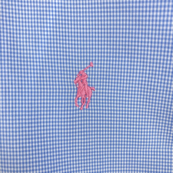 Ralph Lauren CUSTOM FIT Gingham Check Long Sleeve Button Down Check Shirt Men's L size cotton Blue type light blue Vintage Second Hand