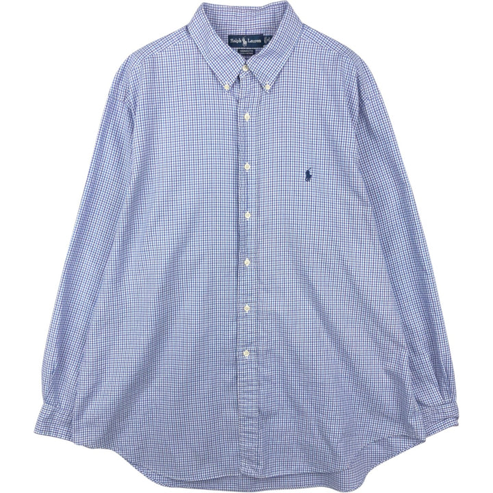 Ralph Lauren YARMOUTH gingham check long-sleeve button-down check shirt, men's XXL cotton Blue type light blue Vintage Second Hand