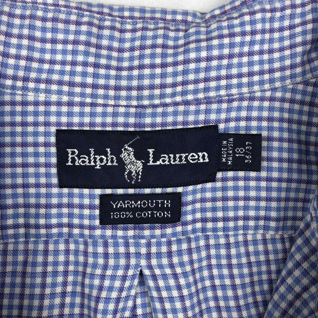 Ralph Lauren YARMOUTH gingham check long-sleeve button-down check shirt, men's XXL cotton Blue type light blue Vintage Second Hand