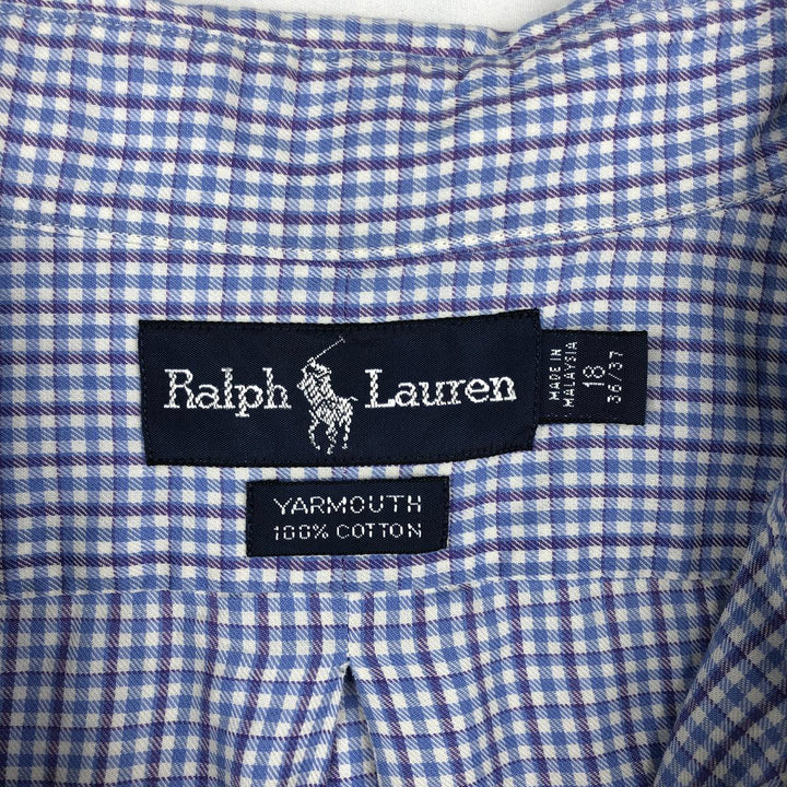 Ralph Lauren YARMOUTH gingham check long-sleeve button-down check shirt, men's XXL cotton Blue type light blue Vintage Second Hand