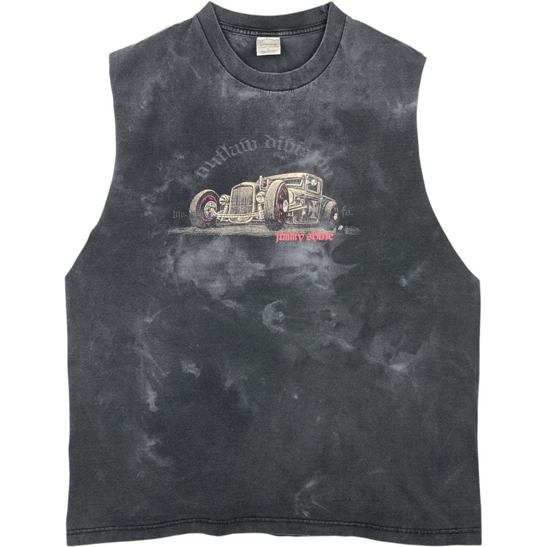 CYGNUS Cut-off Print T-shirt, Men's Size XL (equivalent) cotton black type Vintage Second Hand