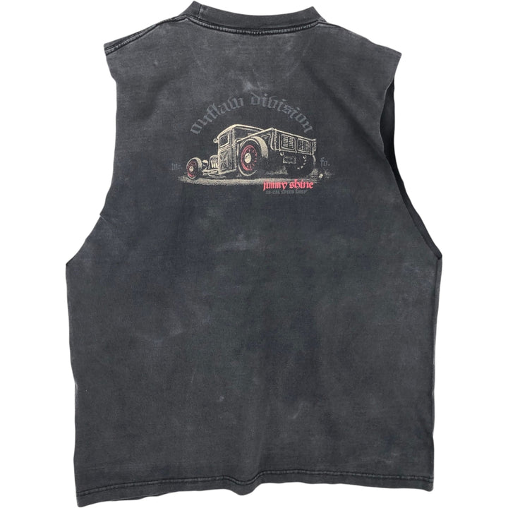 CYGNUS Cut-off Print T-shirt, Men's Size XL (equivalent) cotton black type Vintage Second Hand