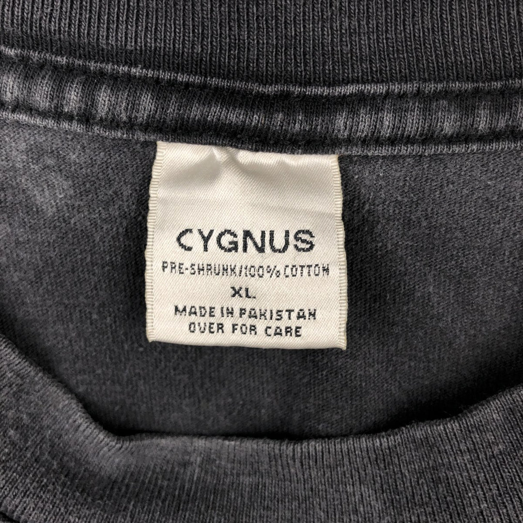CYGNUS Cut-off Print T-shirt, Men's Size XL (equivalent) cotton black type Vintage Second Hand