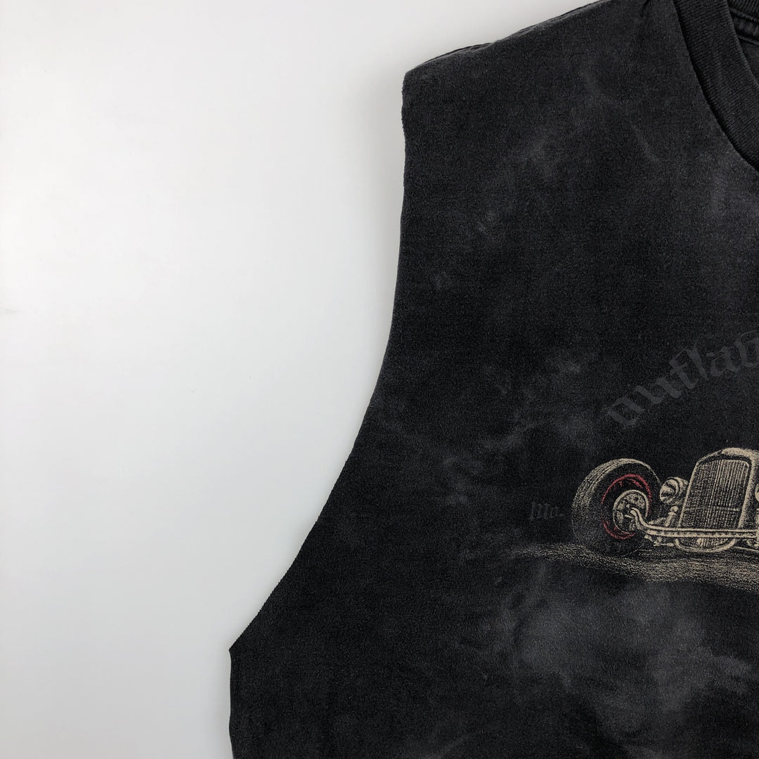 CYGNUS Cut-off Print T-shirt, Men's Size XL (equivalent) cotton black type Vintage Second Hand