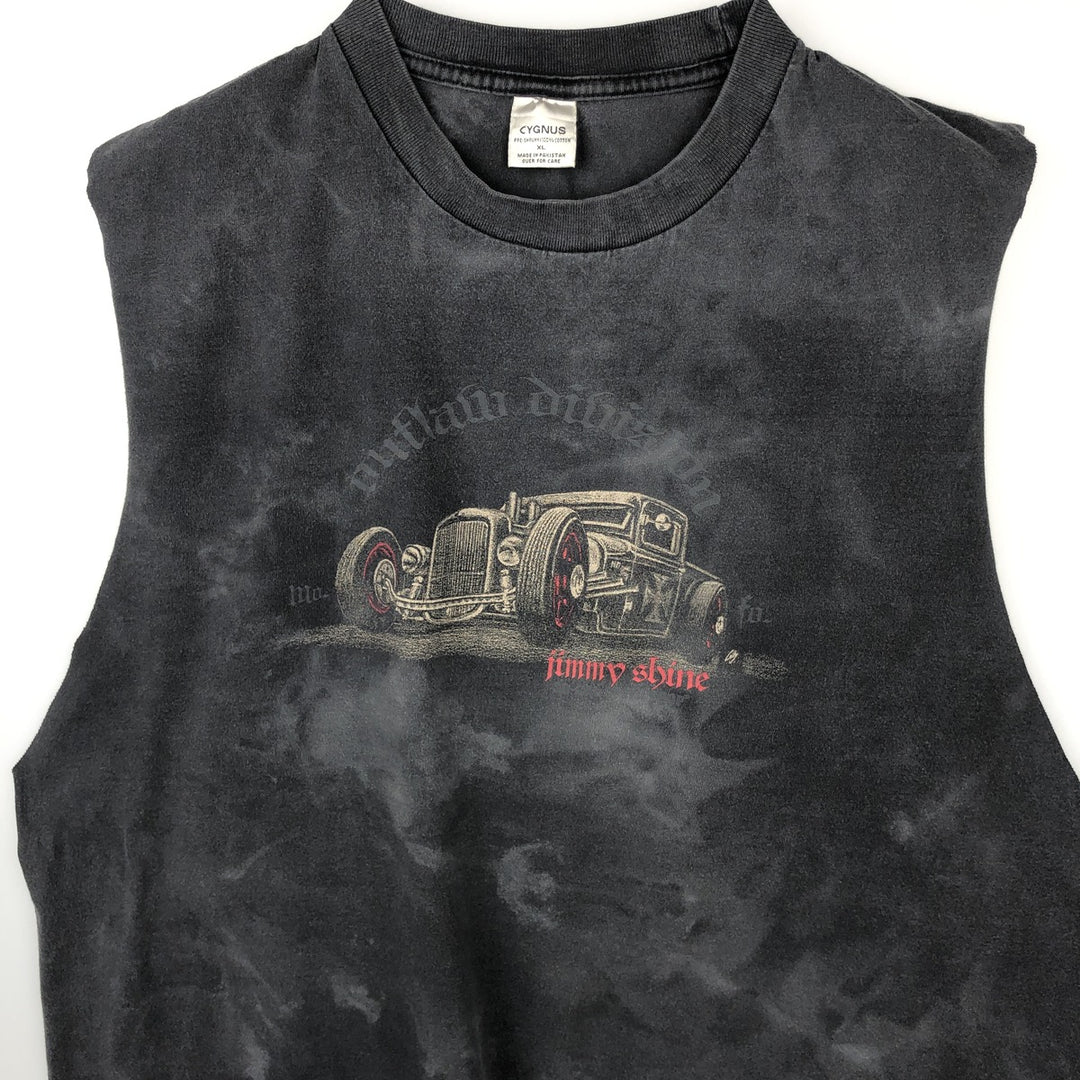 CYGNUS Cut-off Print T-shirt, Men's Size XL (equivalent) cotton black type Vintage Second Hand