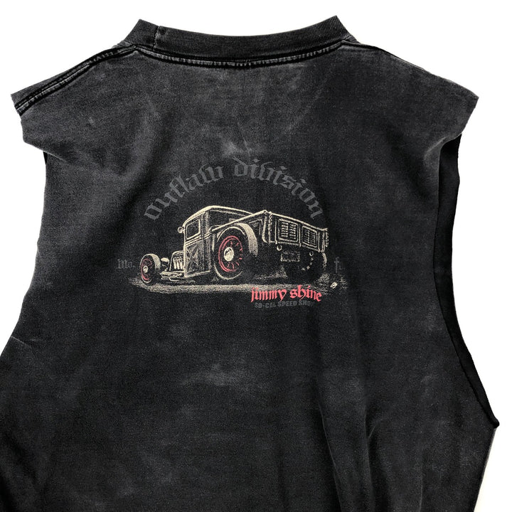 CYGNUS Cut-off Print T-shirt, Men's Size XL (equivalent) cotton black type Vintage Second Hand