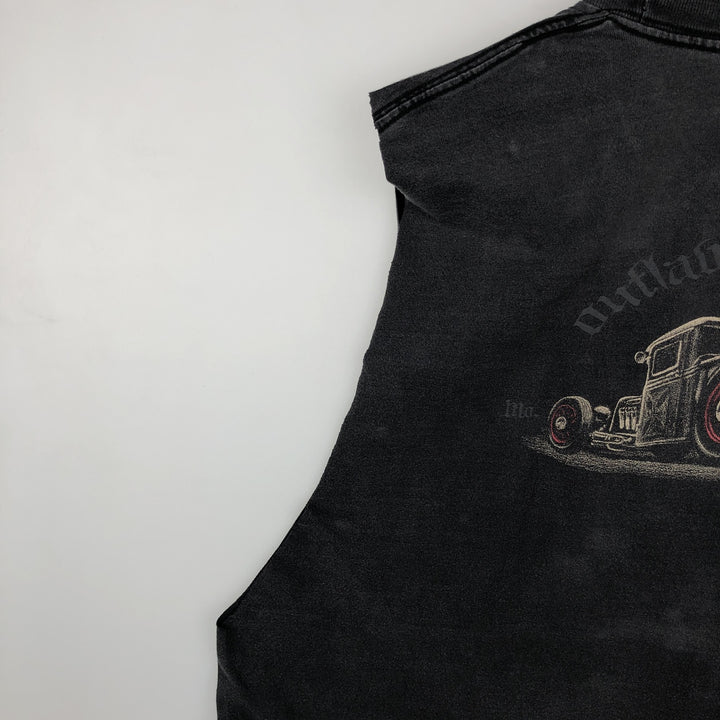 CYGNUS Cut-off Print T-shirt, Men's Size XL (equivalent) cotton black type Vintage Second Hand