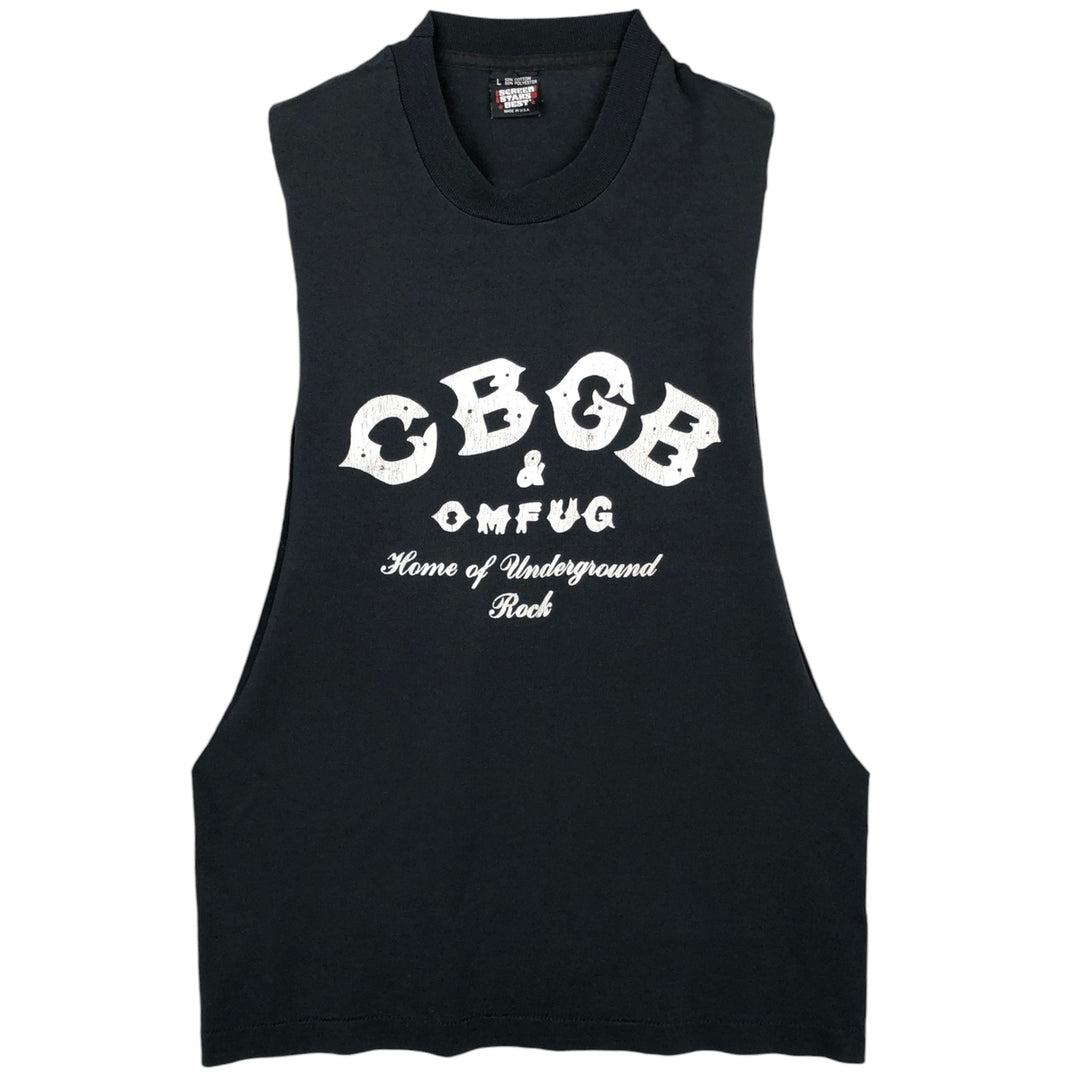 90'S Screen Stars CBGB Cut-off Print T-Shirt, Made in USA, Men's Size L (approx.), Vintage cotton black type Vintage Second Hand