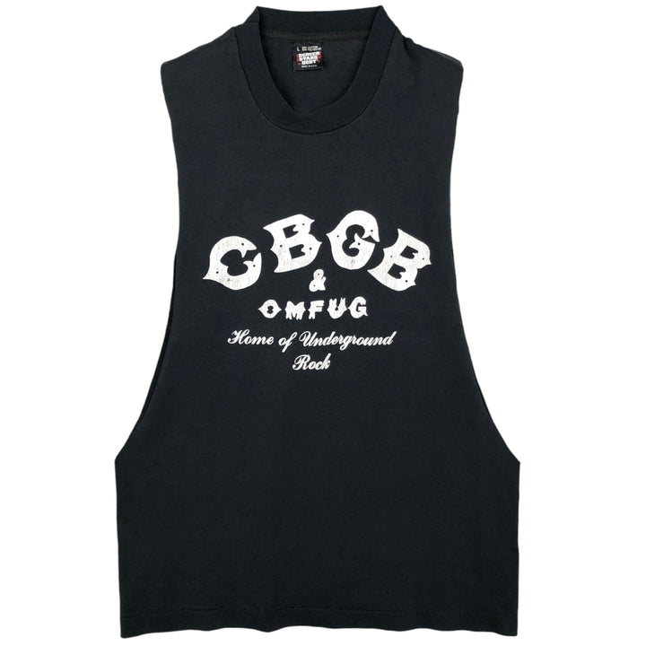 90'S Screen Stars CBGB Cut-off Print T-Shirt, Made in USA, Men's Size L (approx.), Vintage cotton black type Vintage Second Hand