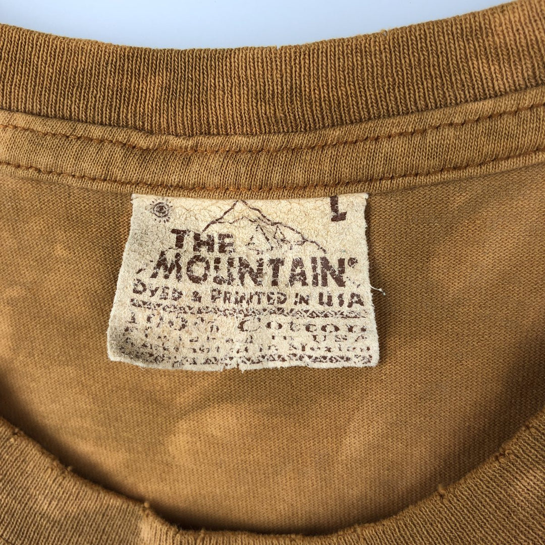 2000'S THE MOUNTAIN Cut-off Large Print Rhino Pattern Animal T-Shirt (Men's Size L) cotton ocher yellow type Vintage Second Hand
