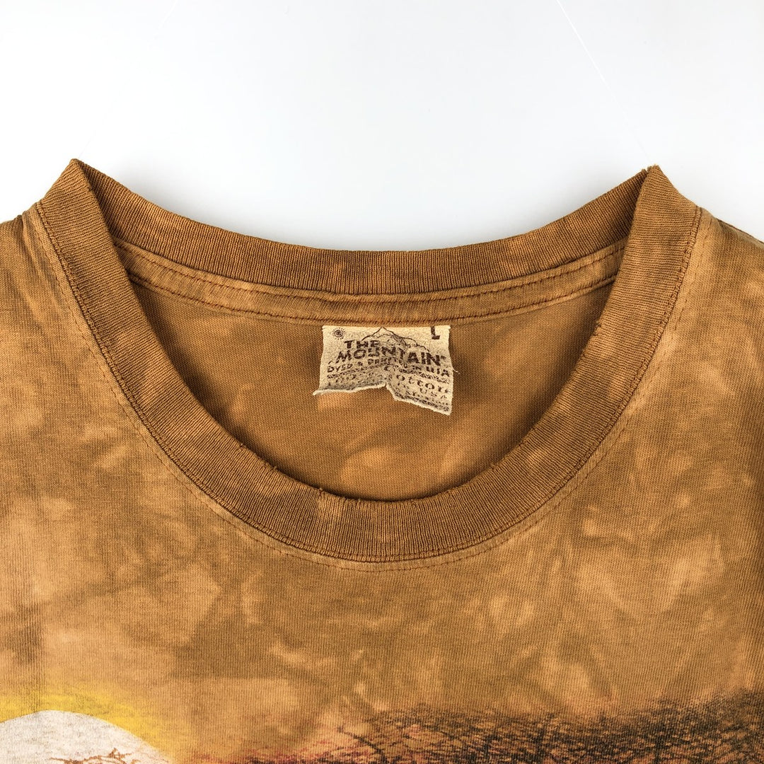 2000'S THE MOUNTAIN Cut-off Large Print Rhino Pattern Animal T-Shirt (Men's Size L) cotton ocher yellow type Vintage Second Hand