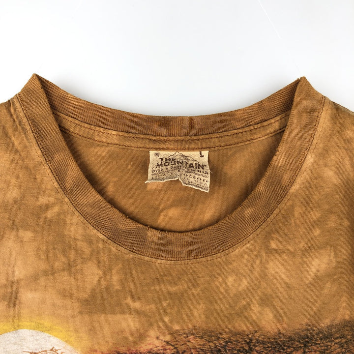 2000'S THE MOUNTAIN Cut-off Large Print Rhino Pattern Animal T-Shirt (Men's Size L) cotton ocher yellow type Vintage Second Hand