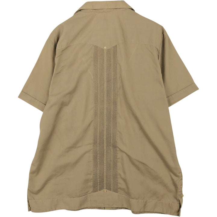 80s-90'S Guayaberas Yucatecas Short-Sleeve Open-Collar Mexican Shirt, Cuban Shirt, Boxy Shirt, Men's Size XL polyester Khaki type beige Vintage Second Hand