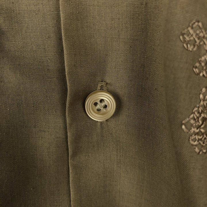 80s-90'S Guayaberas Yucatecas Short-Sleeve Open-Collar Mexican Shirt, Cuban Shirt, Boxy Shirt, Men's Size XL polyester Khaki type beige Vintage Second Hand