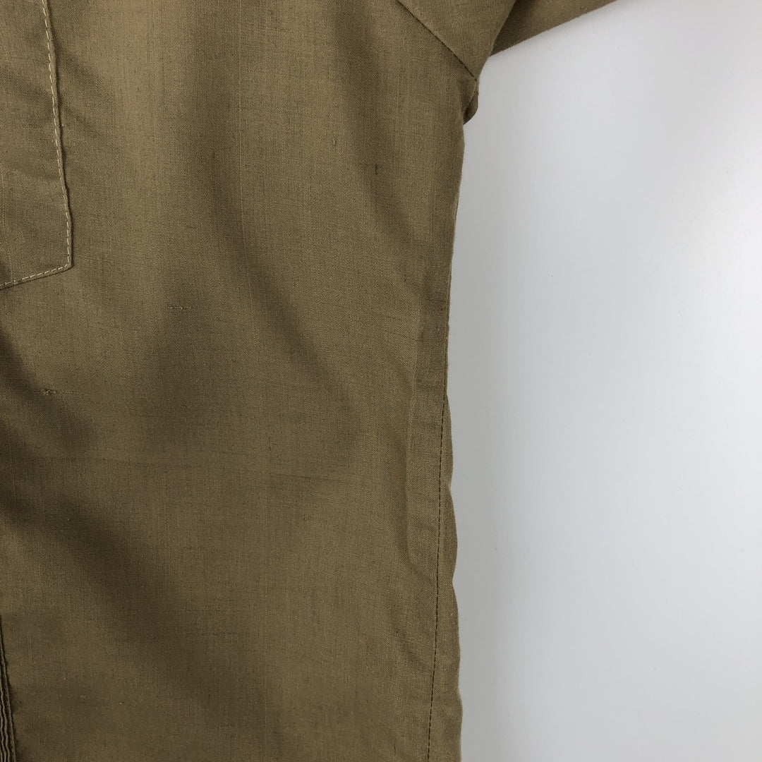 80s-90'S Guayaberas Yucatecas Short-Sleeve Open-Collar Mexican Shirt, Cuban Shirt, Boxy Shirt, Men's Size XL polyester Khaki type beige Vintage Second Hand