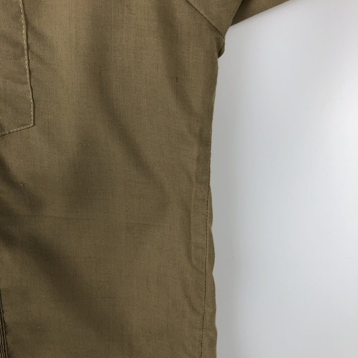 80s-90'S Guayaberas Yucatecas Short-Sleeve Open-Collar Mexican Shirt, Cuban Shirt, Boxy Shirt, Men's Size XL polyester Khaki type beige Vintage Second Hand