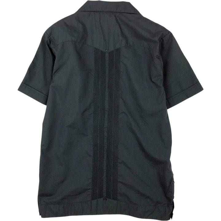 80s-90'S Guayaberas Yucatecas short-sleeved open-collar Mexican shirt, Cuban shirt, boxy shirt, men's size S. polyester black type Vintage Second Hand