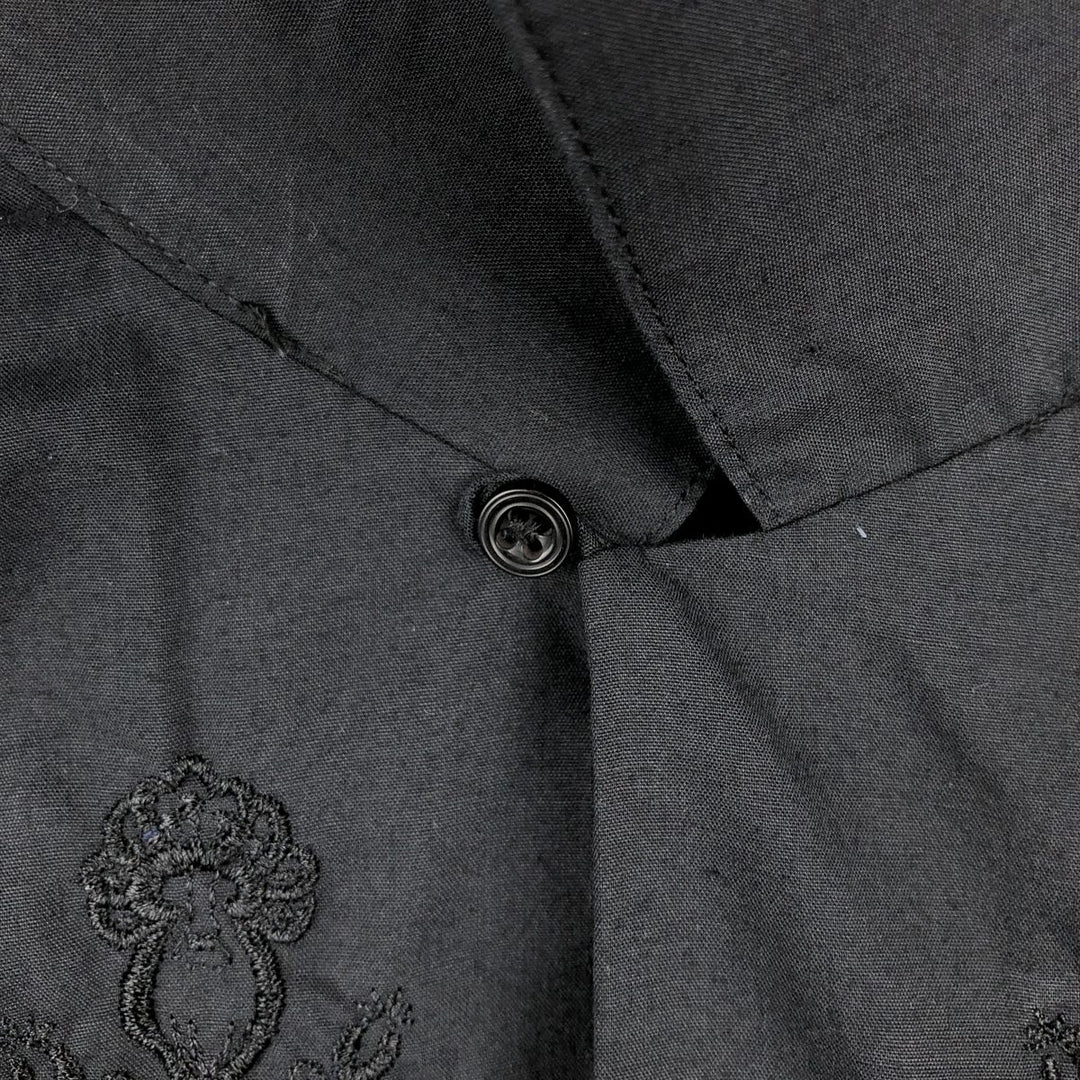 80s-90'S Guayaberas Yucatecas short-sleeved open-collar Mexican shirt, Cuban shirt, boxy shirt, men's size S. polyester black type Vintage Second Hand