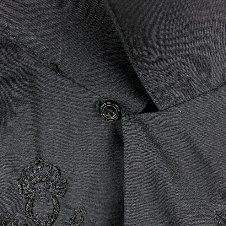 80s-90'S Guayaberas Yucatecas short-sleeved open-collar Mexican shirt, Cuban shirt, boxy shirt, men's size S. polyester black type Vintage Second Hand