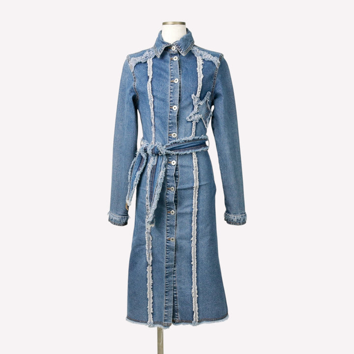 BLACK BULL Midi-length Star Pattern Denim Dress (Women's Size S) cotton Indigo Vintage Second Hand