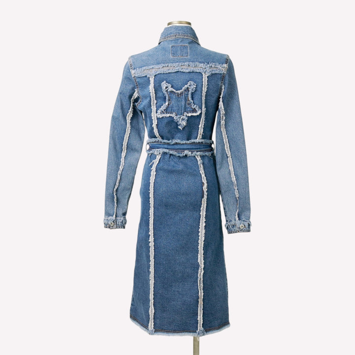 BLACK BULL Midi-length Star Pattern Denim Dress (Women's Size S) cotton Indigo Vintage Second Hand