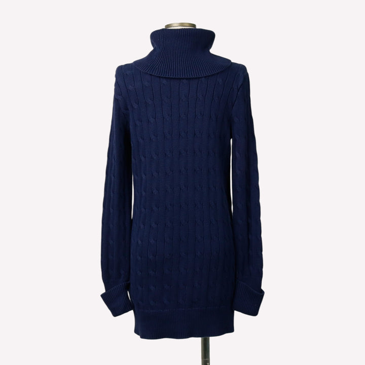 Ralph Lauren RALPH LAUREN SPORT Cable Knit Turtleneck Mini Knit Dress (Women's Size S) cotton navy blue type Vintage Second Hand