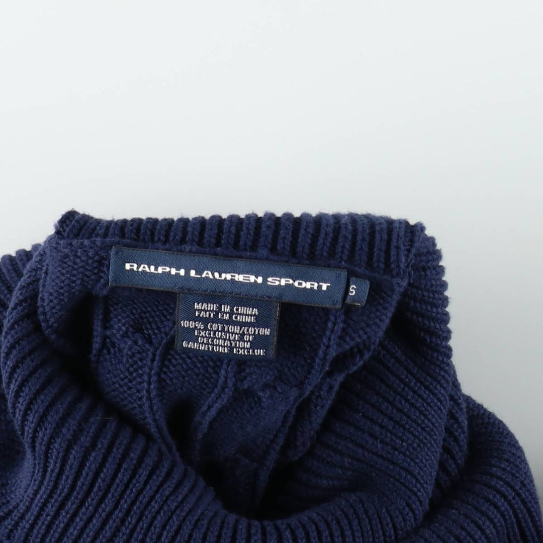 Ralph Lauren RALPH LAUREN SPORT Cable Knit Turtleneck Mini Knit Dress (Women's Size S) cotton navy blue type Vintage Second Hand
