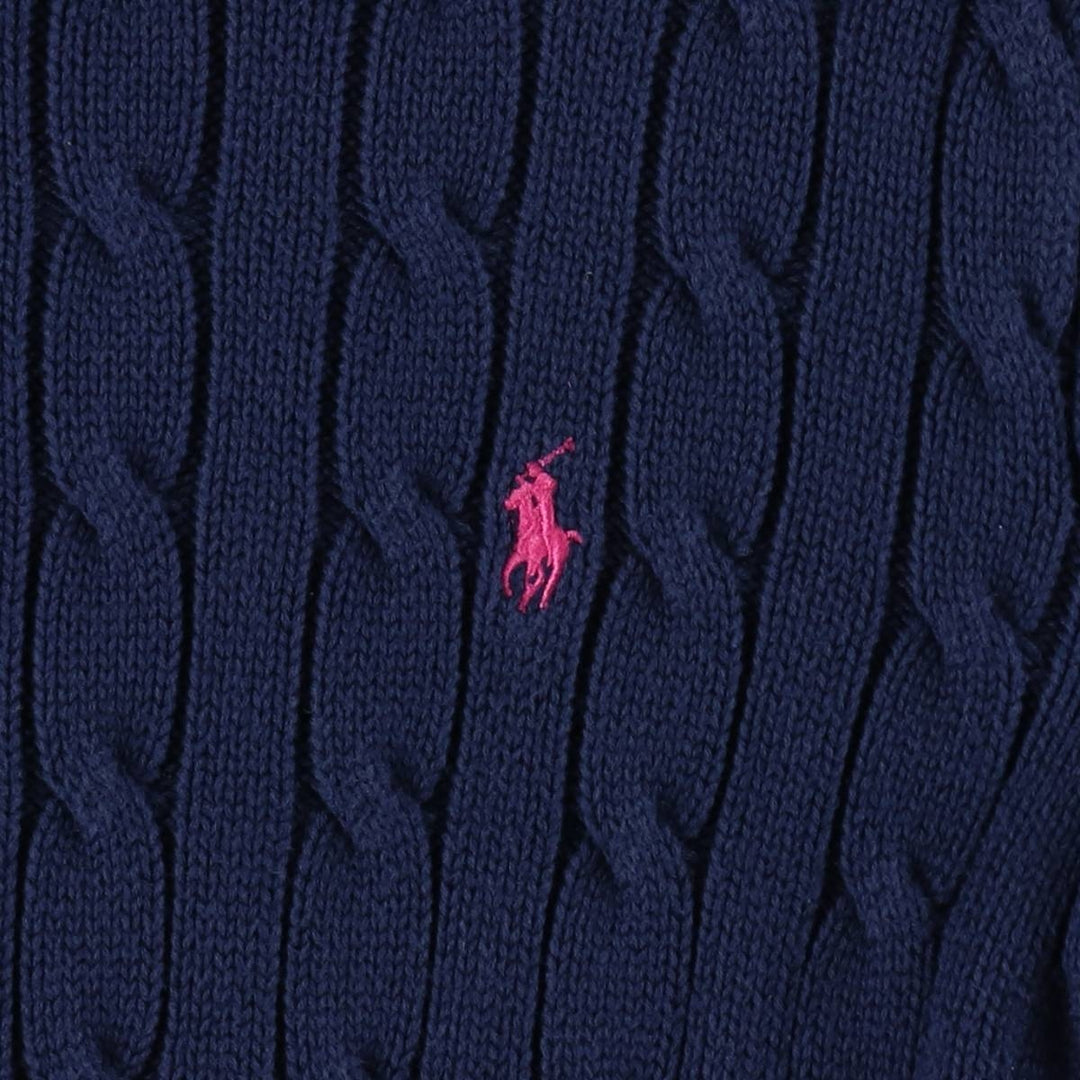 Ralph Lauren RALPH LAUREN SPORT Cable Knit Turtleneck Mini Knit Dress (Women's Size S) cotton navy blue type Vintage Second Hand