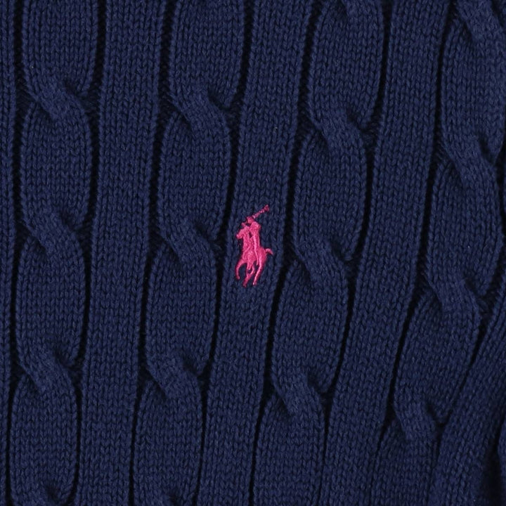 Ralph Lauren RALPH LAUREN SPORT Cable Knit Turtleneck Mini Knit Dress (Women's Size S) cotton navy blue type Vintage Second Hand