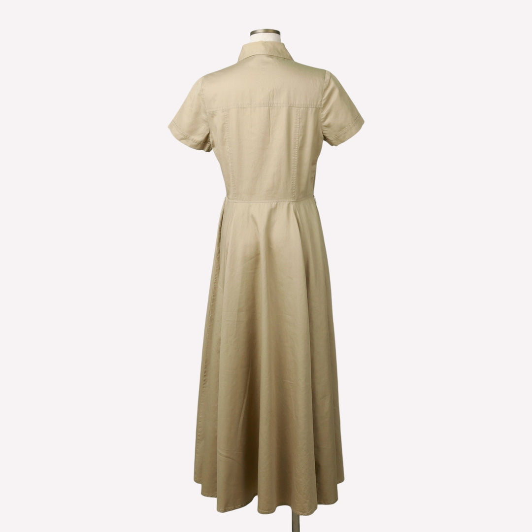 CAROLE LITTLE Long-length, short-sleeved, flared shirt dress (women's size S equivalent) cotton Beige type Vintage Second Hand