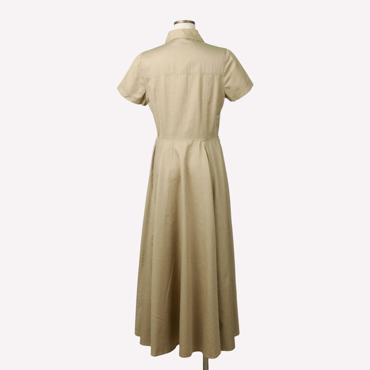 CAROLE LITTLE Long-length, short-sleeved, flared shirt dress (women's size S equivalent) cotton Beige type Vintage Second Hand