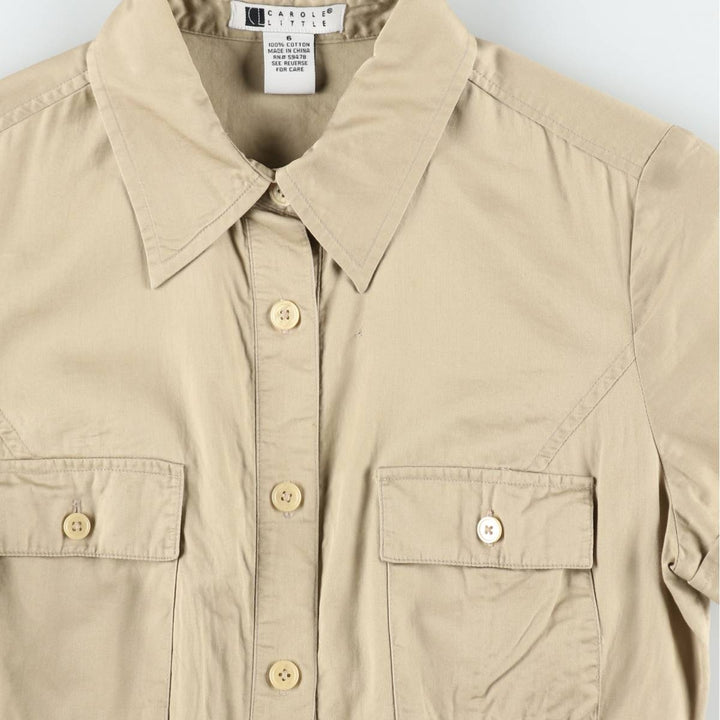 CAROLE LITTLE Long-length, short-sleeved, flared shirt dress (women's size S equivalent) cotton Beige type Vintage Second Hand