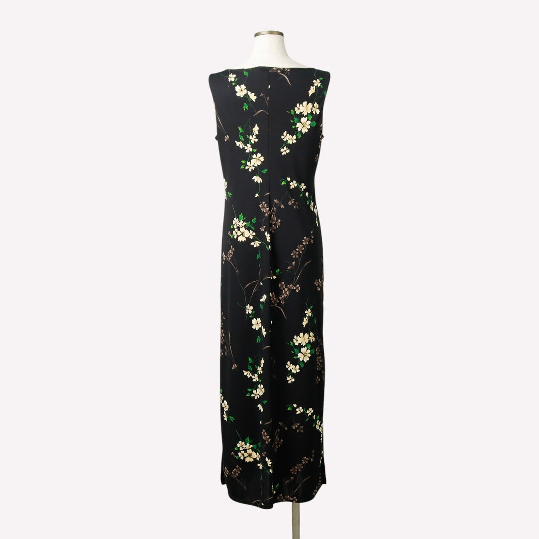 ~2000'S GAS CO. Floral Print Long Sleeveless Tight Dress, Made in USA, Women's Size M (approx.) polyester black type Vintage Second Hand