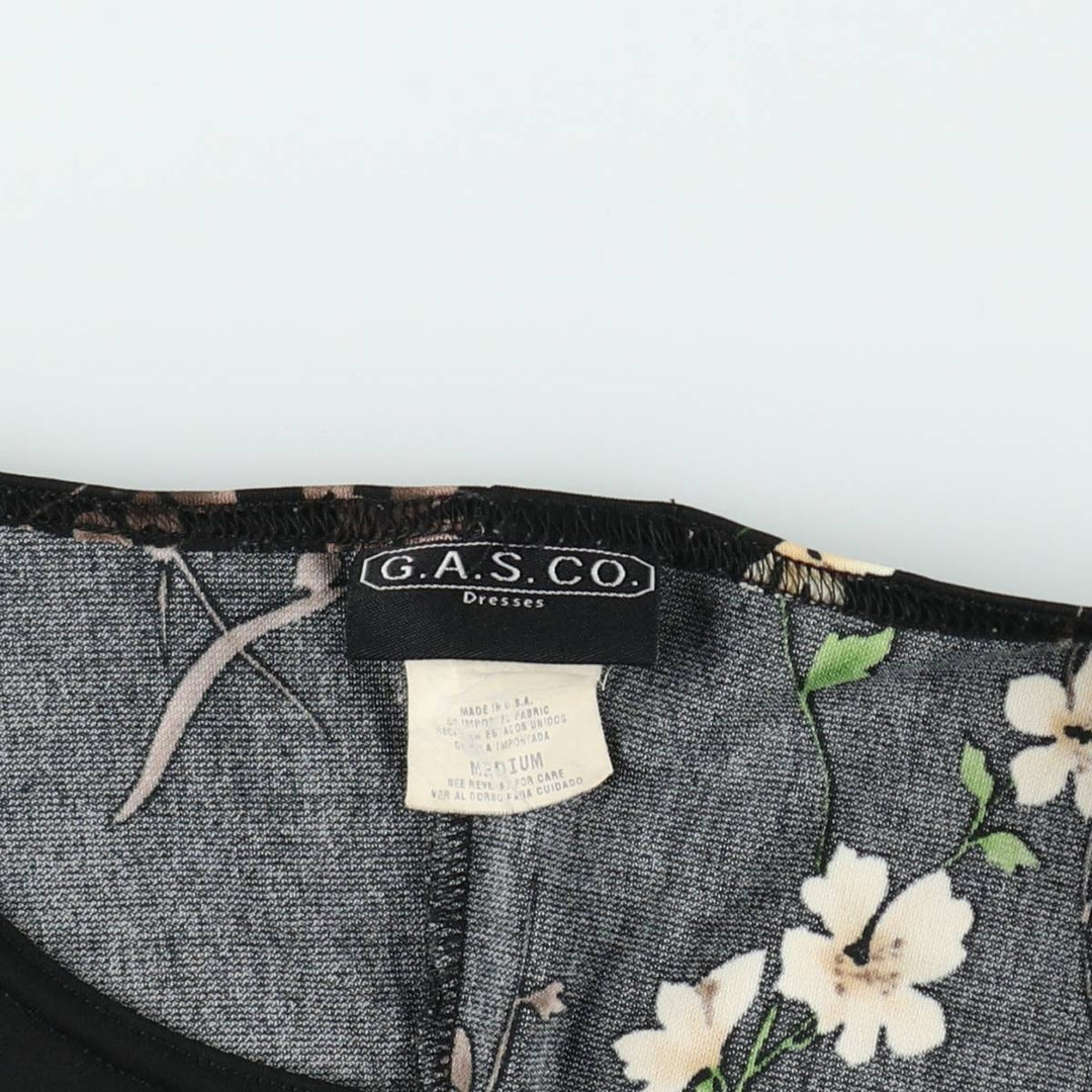 ~2000'S GAS CO. Floral Print Long Sleeveless Tight Dress, Made in USA, Women's Size M (approx.) polyester black type Vintage Second Hand