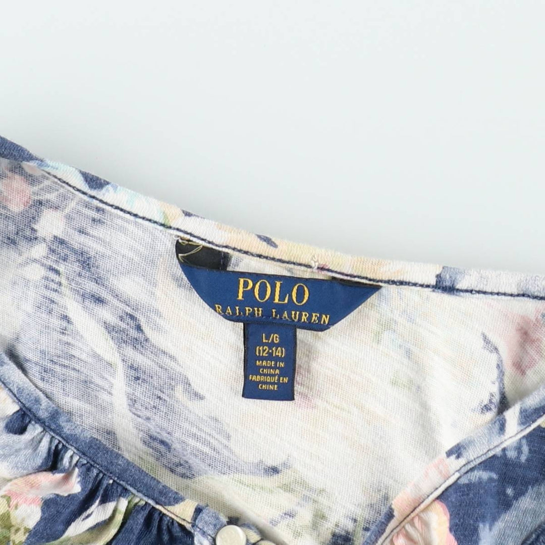 Ralph Lauren POLO RALPH LAUREN Floral Print Keyhole Neck Mini Sleeveless Flare Dress (Women's Size L) cotton navy blue type Vintage Second Hand