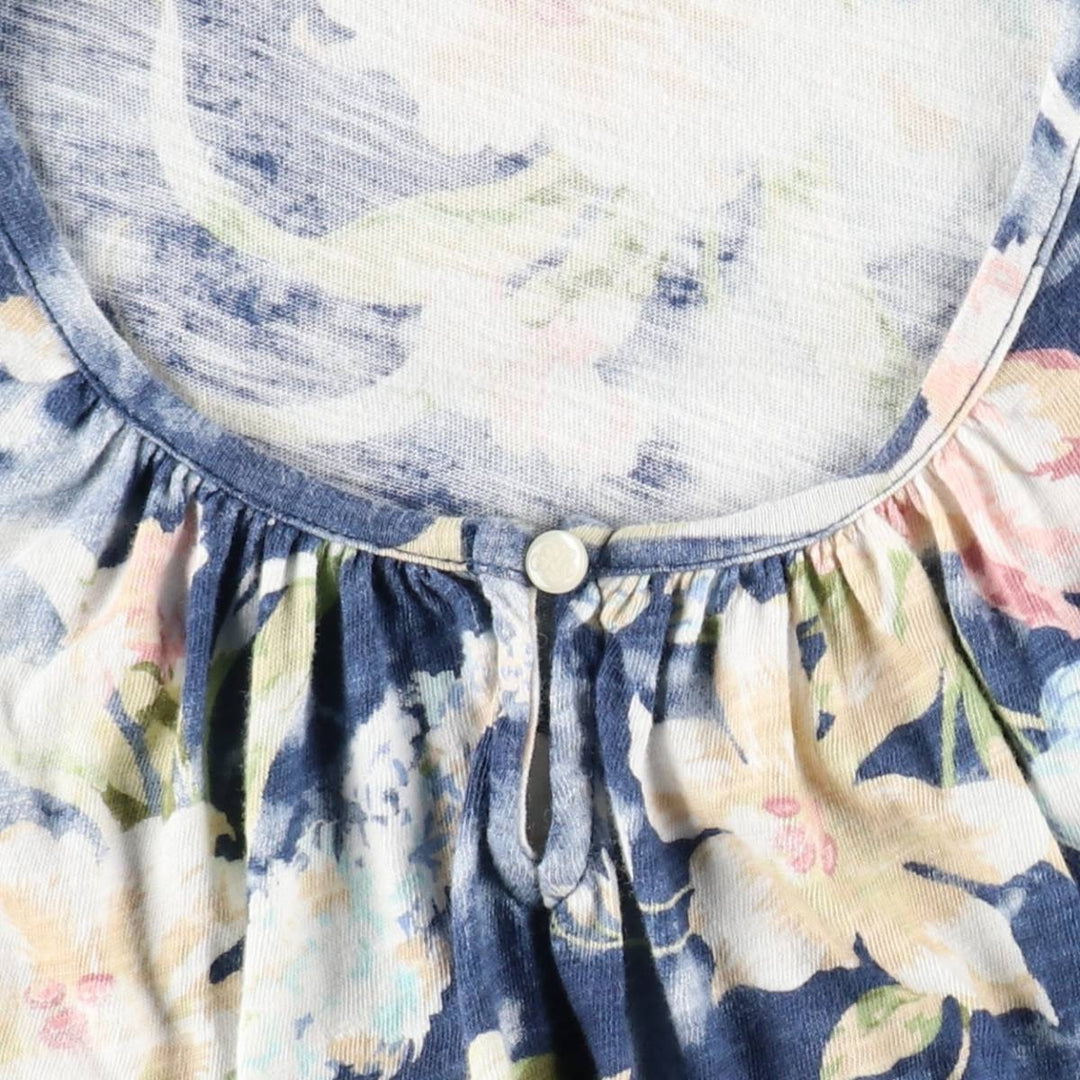 Ralph Lauren POLO RALPH LAUREN Floral Print Keyhole Neck Mini Sleeveless Flare Dress (Women's Size L) cotton navy blue type Vintage Second Hand