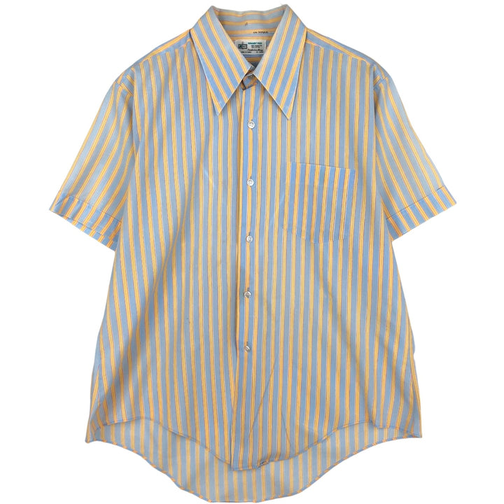 1970'S Kmart Short-Sleeve Check Shirt, Men's Size L (Equivalent), Vintage polyester Blue type light blue Vintage Second Hand