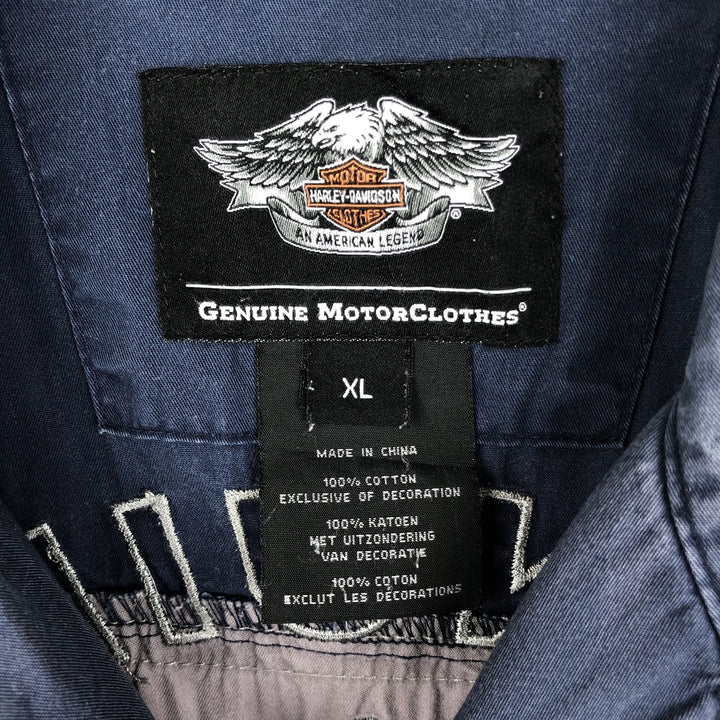 Harley-Davidson Open Collar Short Sleeve Work Shirt Box Shirt Men's XL cotton navy blue type Vintage Second Hand