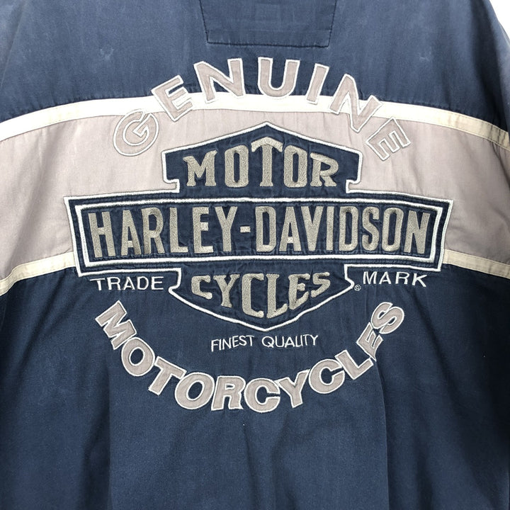 Harley-Davidson Open Collar Short Sleeve Work Shirt Box Shirt Men's XL cotton navy blue type Vintage Second Hand