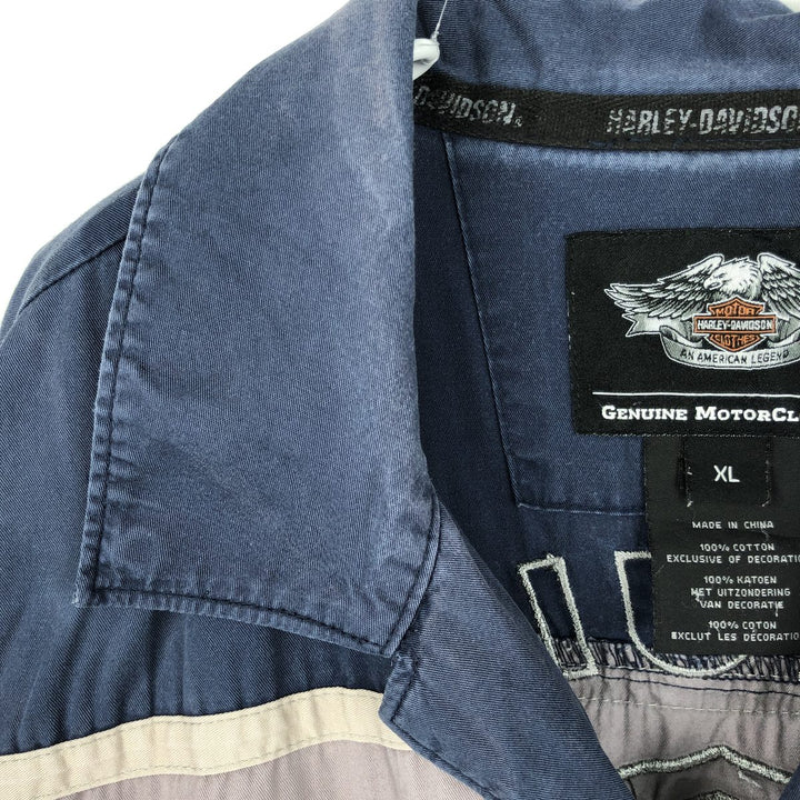 Harley-Davidson Open Collar Short Sleeve Work Shirt Box Shirt Men's XL cotton navy blue type Vintage Second Hand