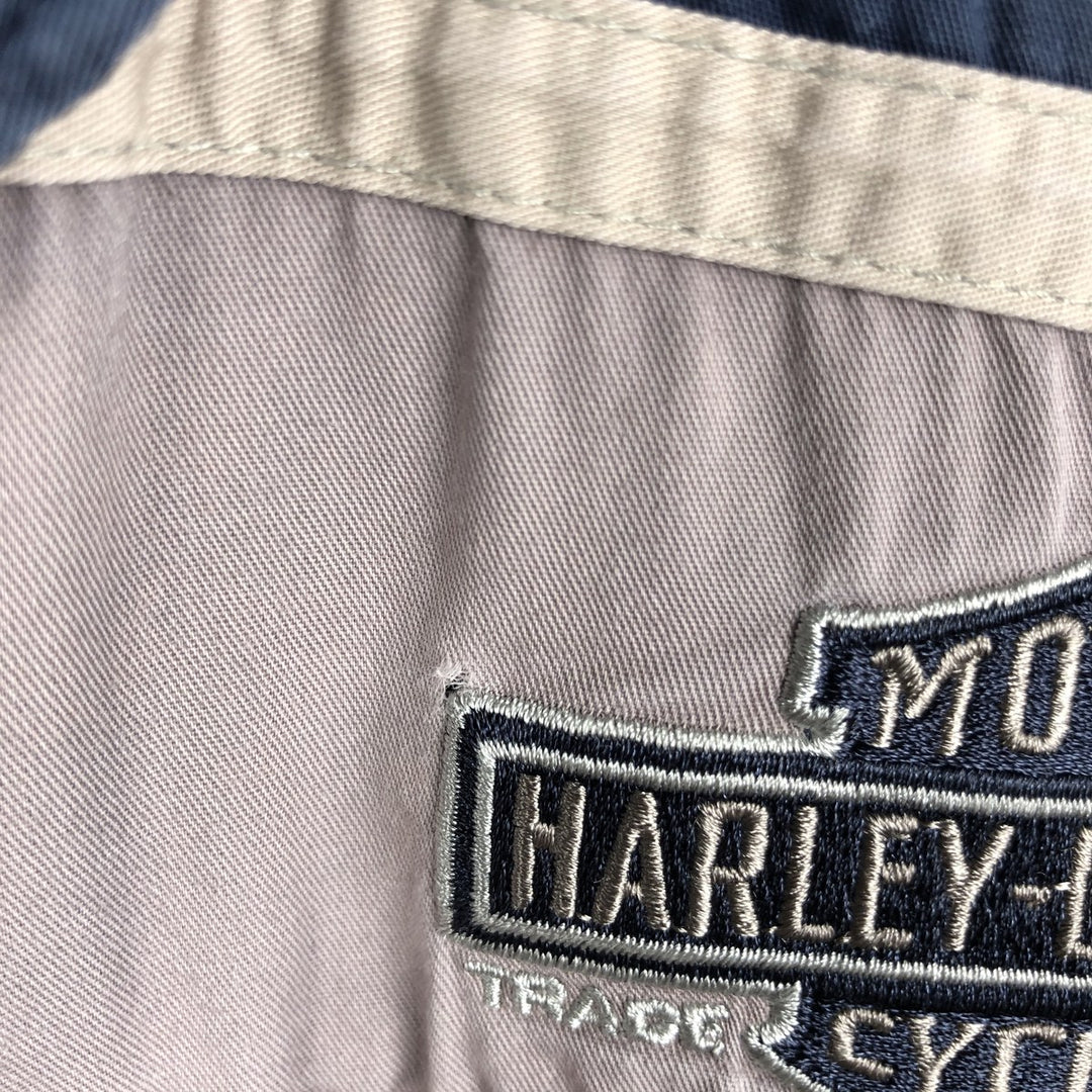 Harley-Davidson Open Collar Short Sleeve Work Shirt Box Shirt Men's XL cotton navy blue type Vintage Second Hand
