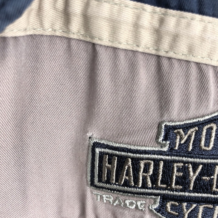 Harley-Davidson Open Collar Short Sleeve Work Shirt Box Shirt Men's XL cotton navy blue type Vintage Second Hand