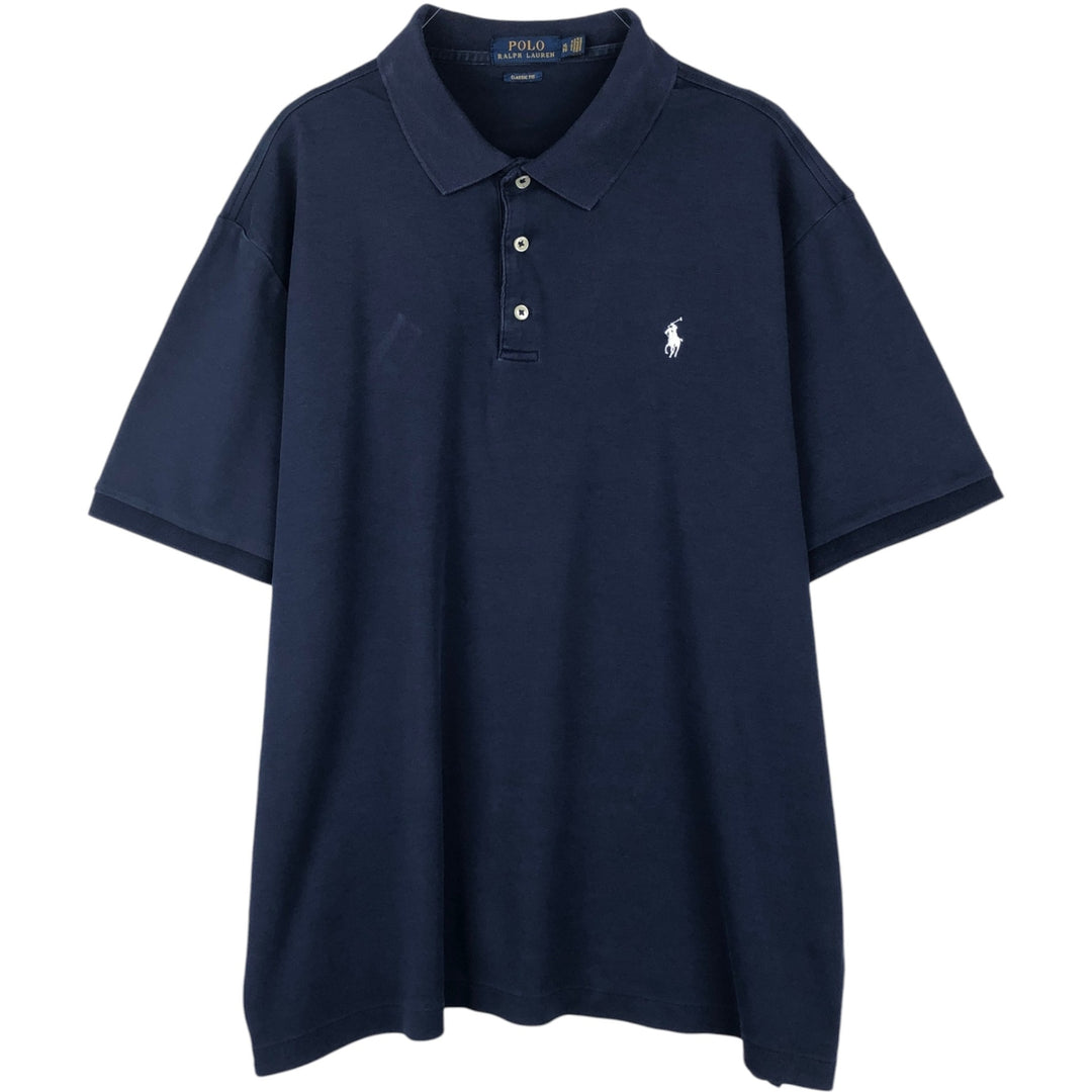 Ralph Lauren POLO RALPH LAUREN CLASSIC FIT short sleeve polo shirt men's XL equivalent cotton navy blue type Vintage Second Hand