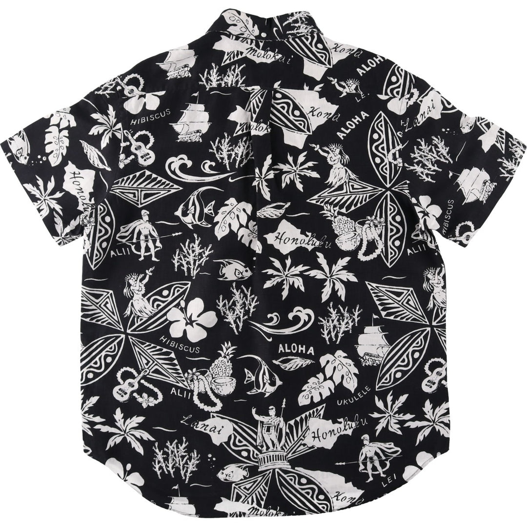 Ralph Lauren all-over print button-down Hawaiian Aloha shirt, men's size L (approx.) linen black type Vintage Second Hand