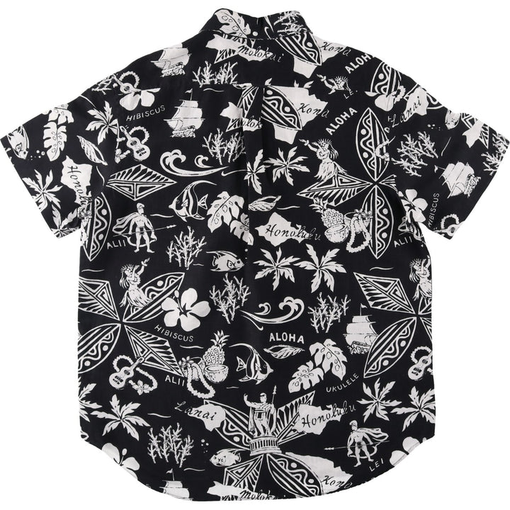 Ralph Lauren all-over print button-down Hawaiian Aloha shirt, men's size L (approx.) linen black type Vintage Second Hand